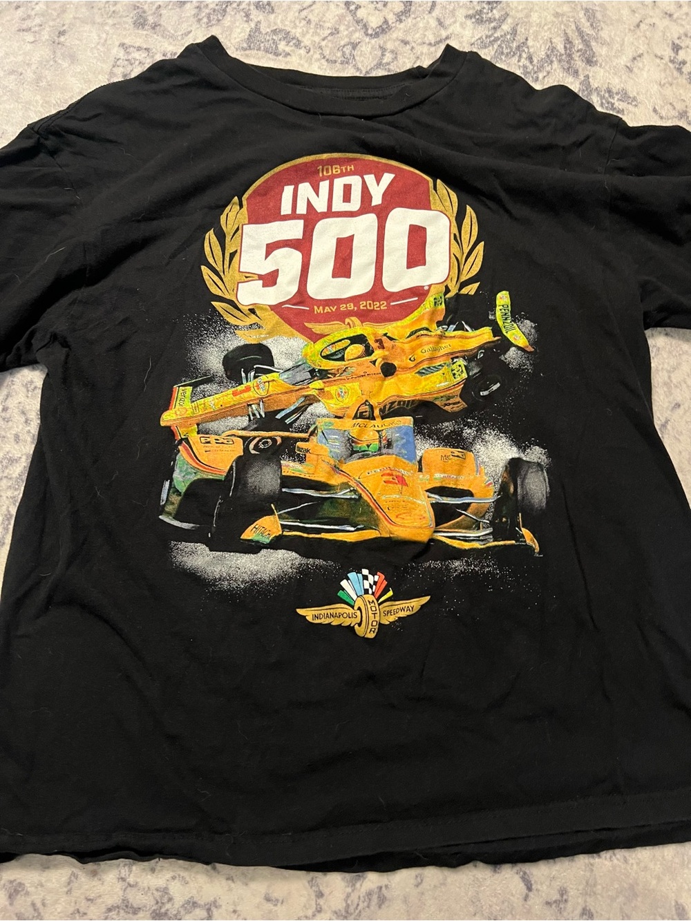 Indy 500 Black Graphic Tee with Yellow Race Car